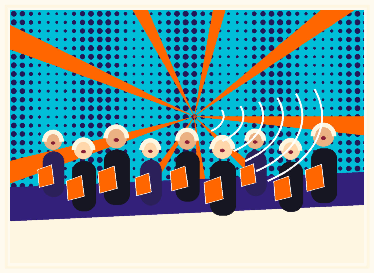Choeur a cappella sur scene dans un style pop-art