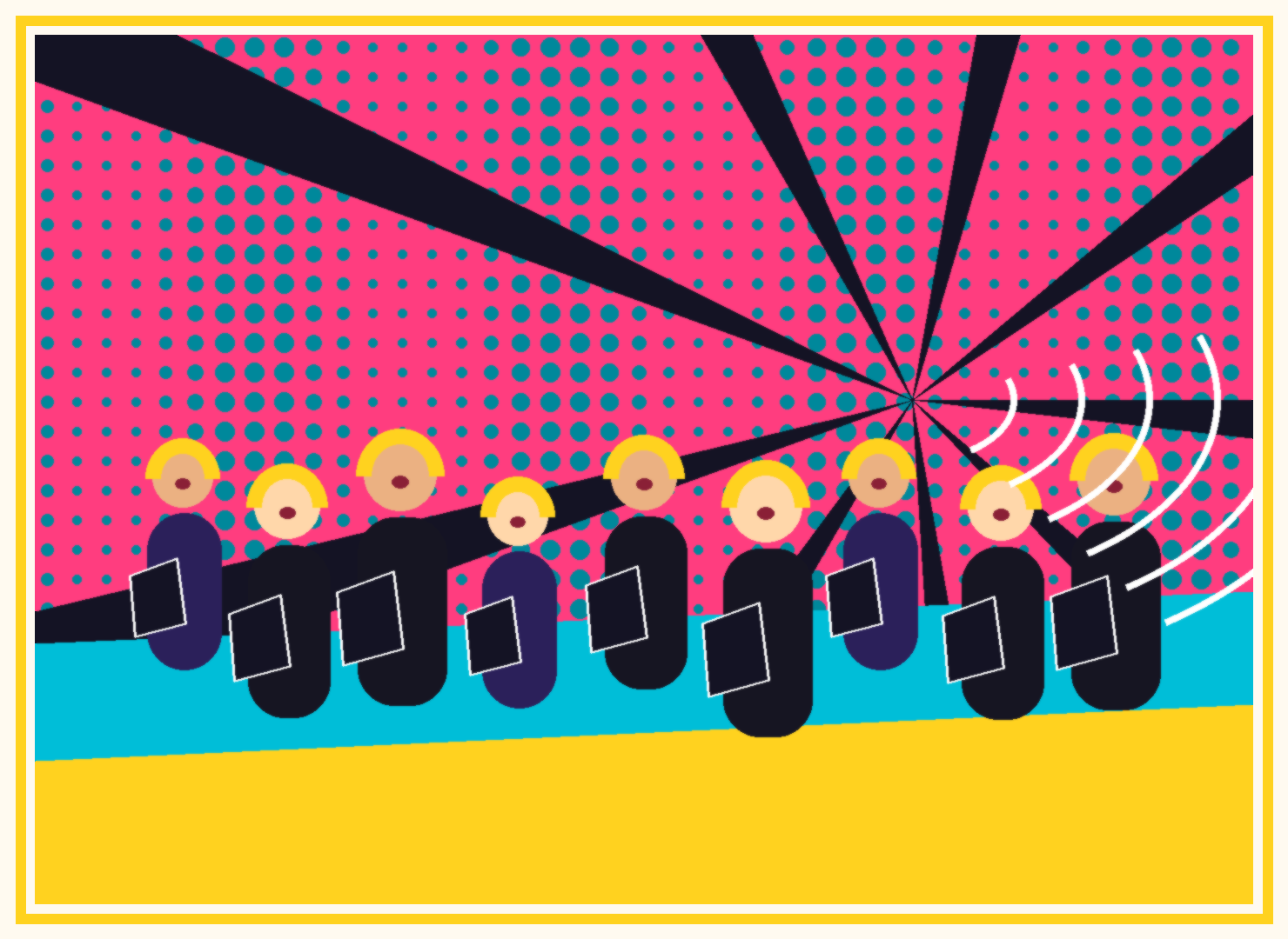 Ambiance swing et voix en harmonie dans un style pop-art